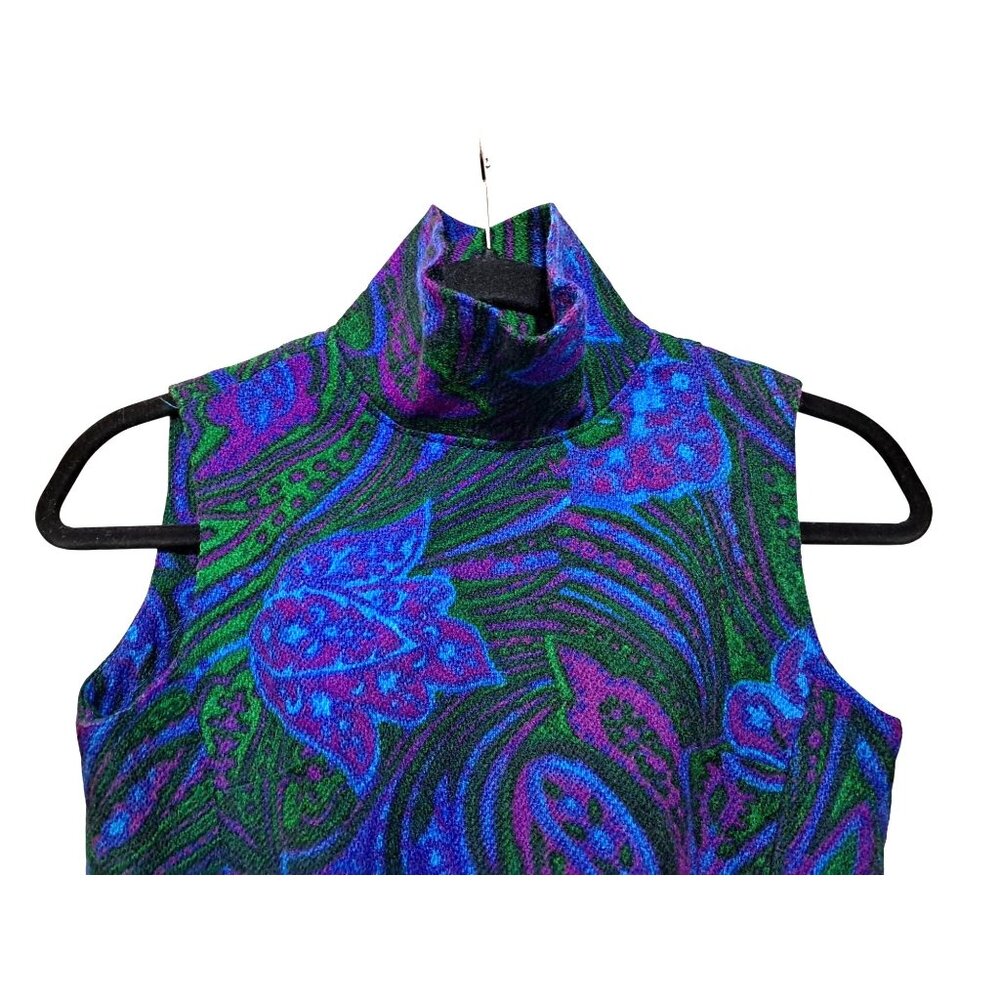Vintage Mod Paisley Dress Wool GoGo Psychedelic Purple XS/S 60s - Picture 2 of 14